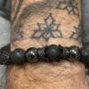 Bracelet homme perle de lave noire , hématite couronne du roi