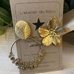 Boucle d&rsquo;oreille décalée acier inoxydable fleur