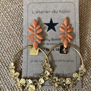 Boucle d&rsquo;oreille corail couronne fleurs acier inoxydable