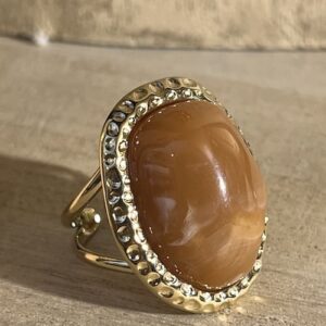 Bague acier inoxydable dorée cabochon pierre camel