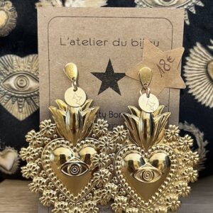 Boucle d&rsquo;oreille acier doré à puce coeur ex voto