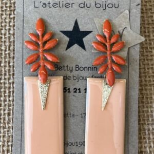 Boucle d&rsquo;oreille puce émaillée corail sequin émaillé saumon
