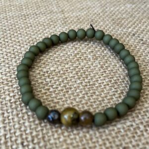 Bracelet homme perle kaki et oeil de tigre