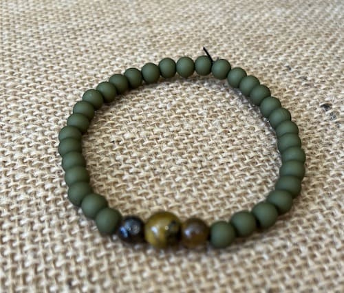 Bracelet homme perle kaki et oeil de tigre