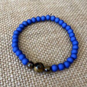 Bracelet homme bleu électrique perle oeil de tigre