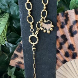 Collier chaine grosse maille coeur léopard ex voto