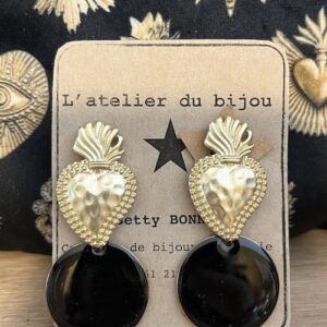 Boucle d&rsquo;oreille puce en laiton coeur ex voto