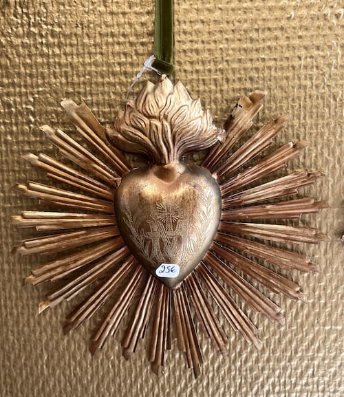 Décoration Coeur ex voto en laiton 18x18 cm