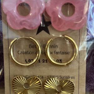 Boucle d&rsquo;oreille interchangeable fleur rose et coeur doré