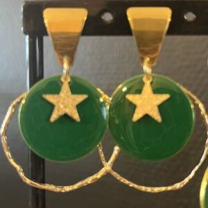Boucle d'oreille puce dorée sequin émaillé vert