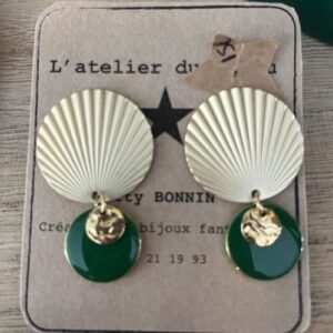 Boucle d&rsquo;oreille puce en laiton sequin émaillé vert