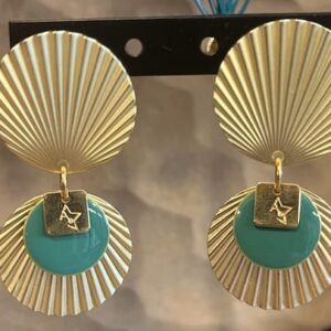 Boucle d'oreille puce laiton sequin turquoise