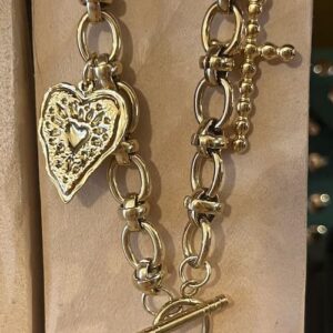 Collier chaine grosse maille doré breloque verte